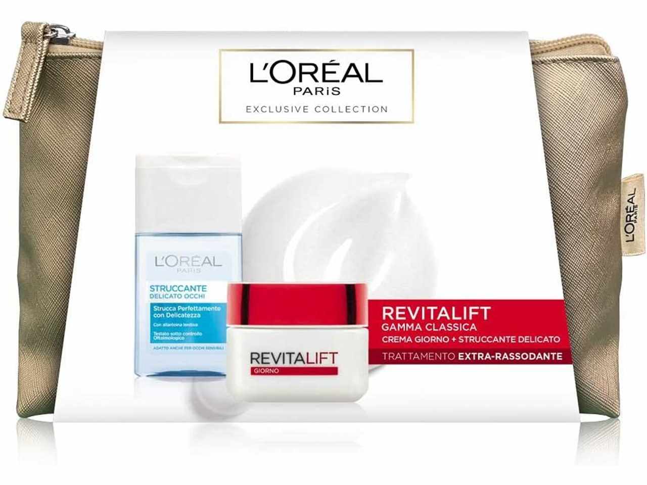 L'oreal paris pochette regalo natalizia contenente crema revitalift giorno 50ml e struccante occhi 125ml