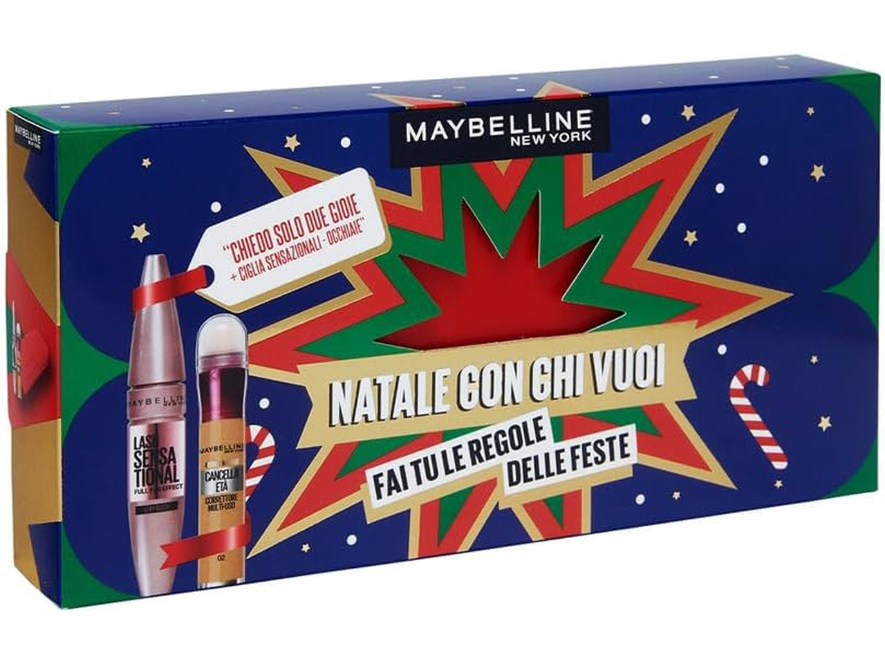 Maybelline coffret mascara ciglia sensazionali + correttore cancella eta' 02