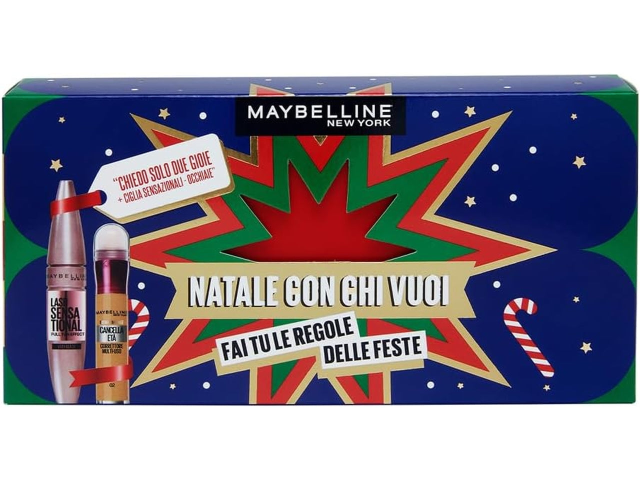 Maybelline coffret mascara ciglia sensazionali + correttore cancella eta' 02