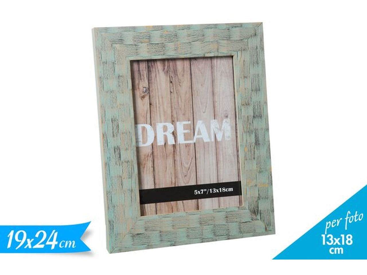 Cornice portafoto in legno verde antichizzato country fantasia quadrettata da tavolo 13x18 cm - Golden Hill