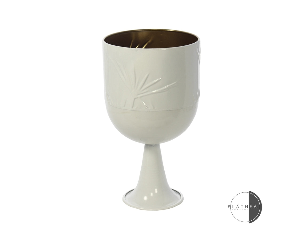 Centrotavola moderno in metallo bianco con fiori stilizzati a rilievo - 21x14cm - Plàthea