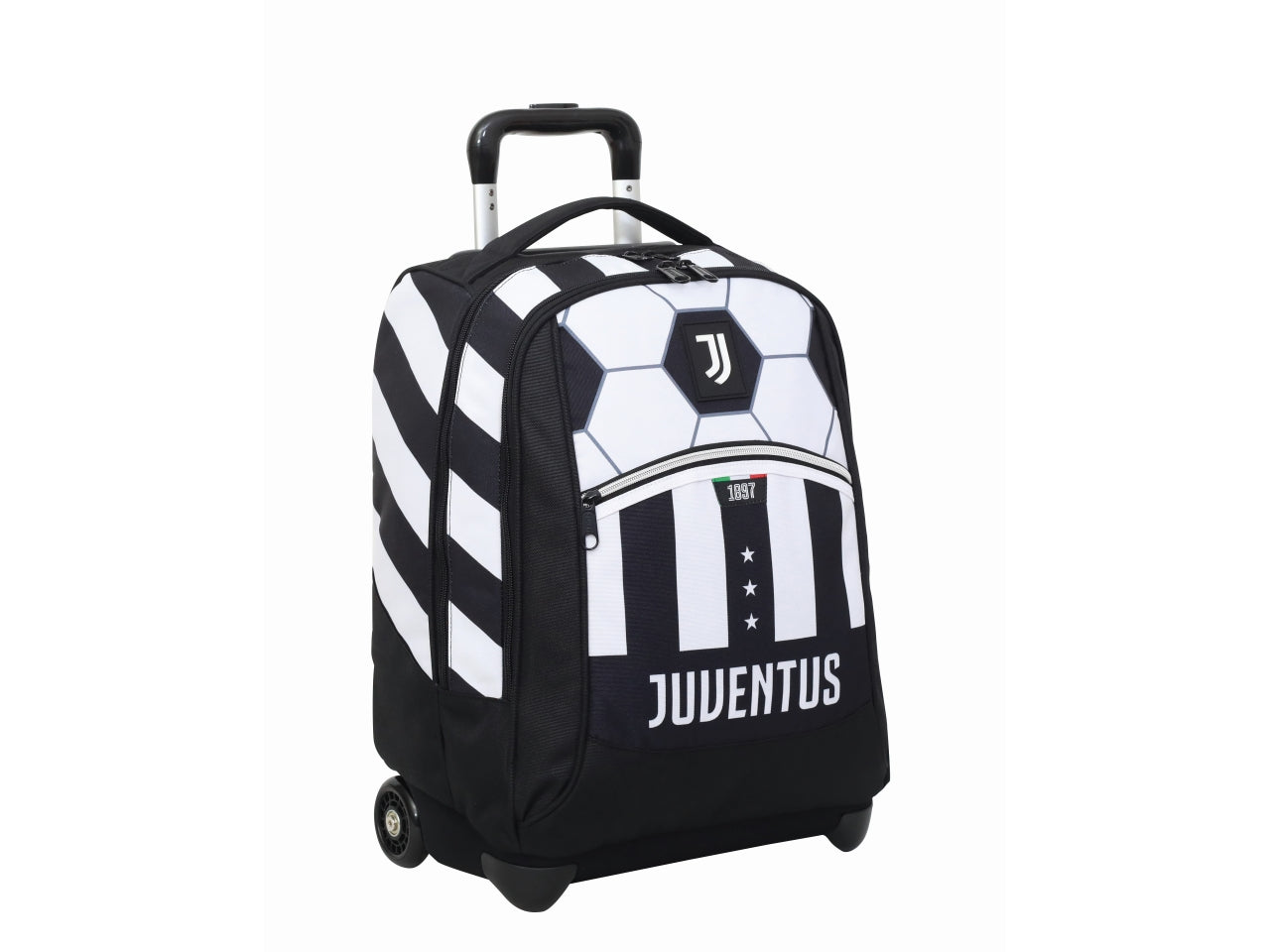 Trolley scuola Juventus in tessuto bianco nero, doppio scomparto con barra telescopica, 37 l - Seven
