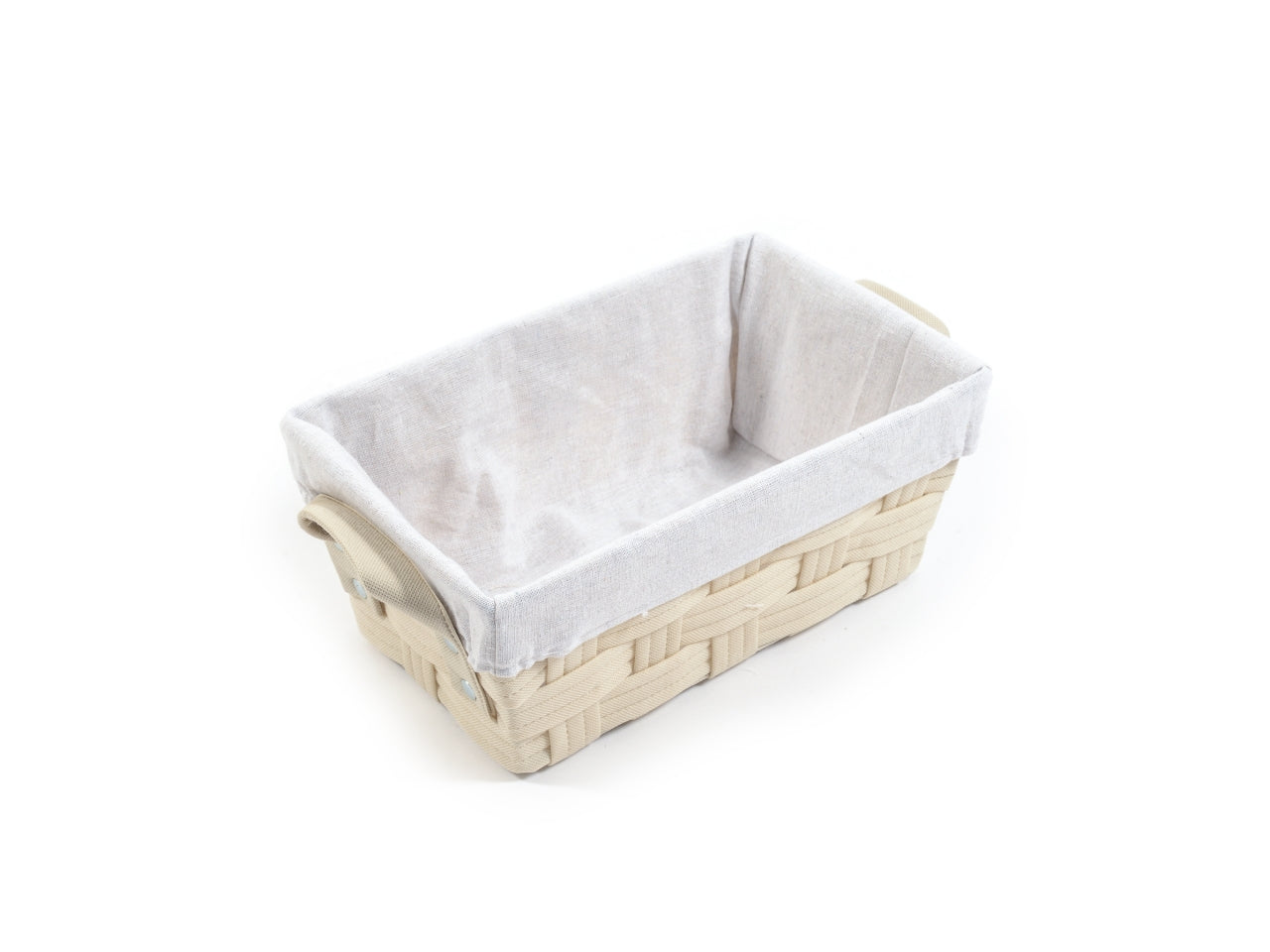 Cestino con manici stile scandinavo, in tessuto intrecciato avorio con interno sfoderabile beige, 33x20x13 cm - M Home