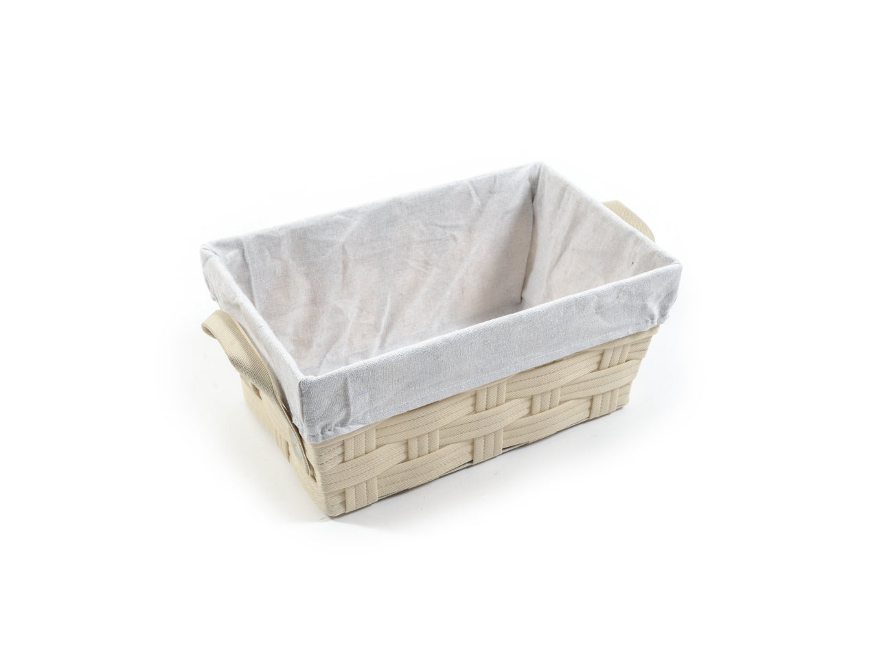 Cestino stile scandinavo con manici, in tessuto intrecciato avorio con interno sfoderabile beige, 37x24x16 cm - M Home