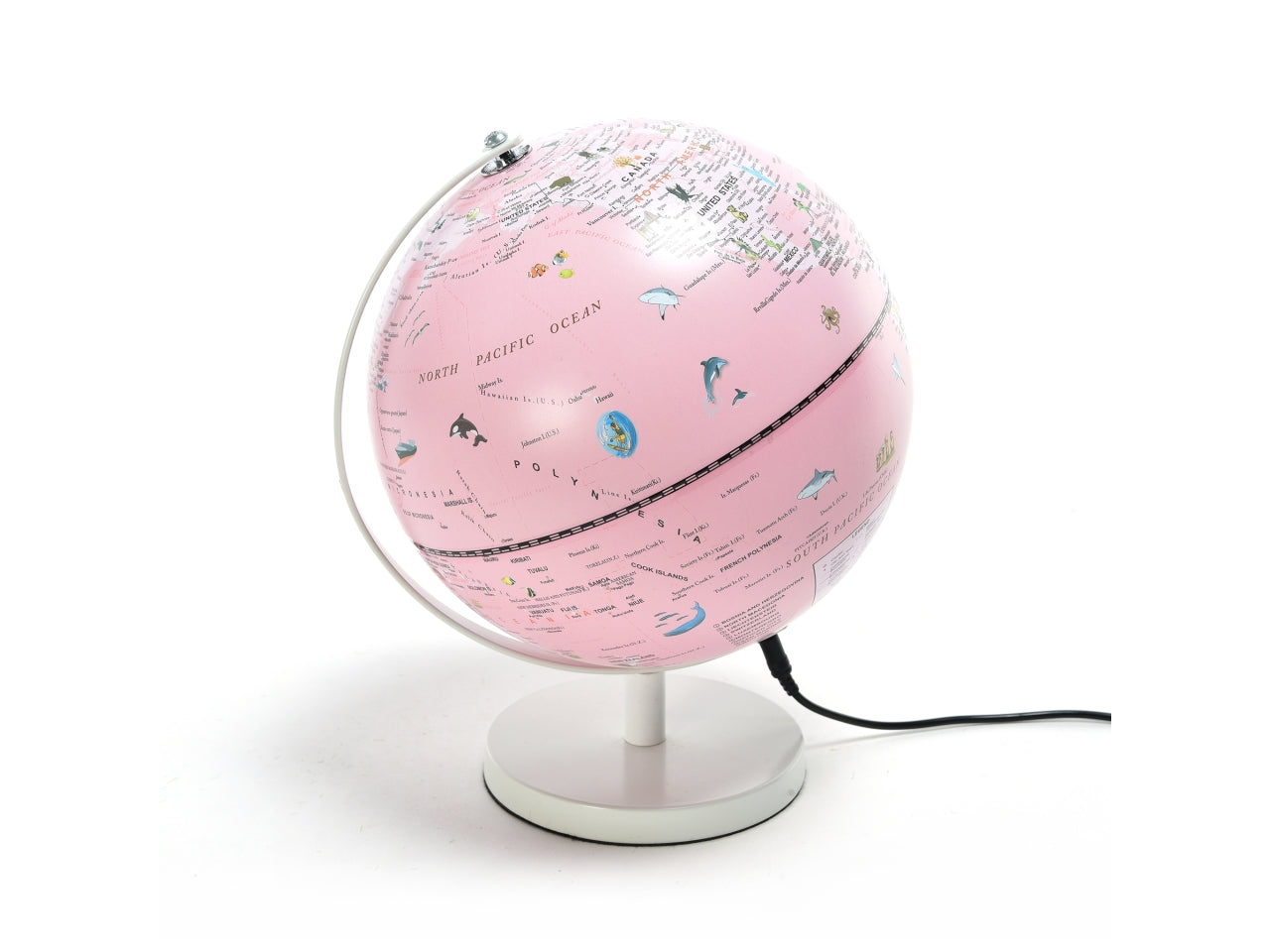 Mappamondo luminoso contemporaneo rosa con supporto bianco - Mercury