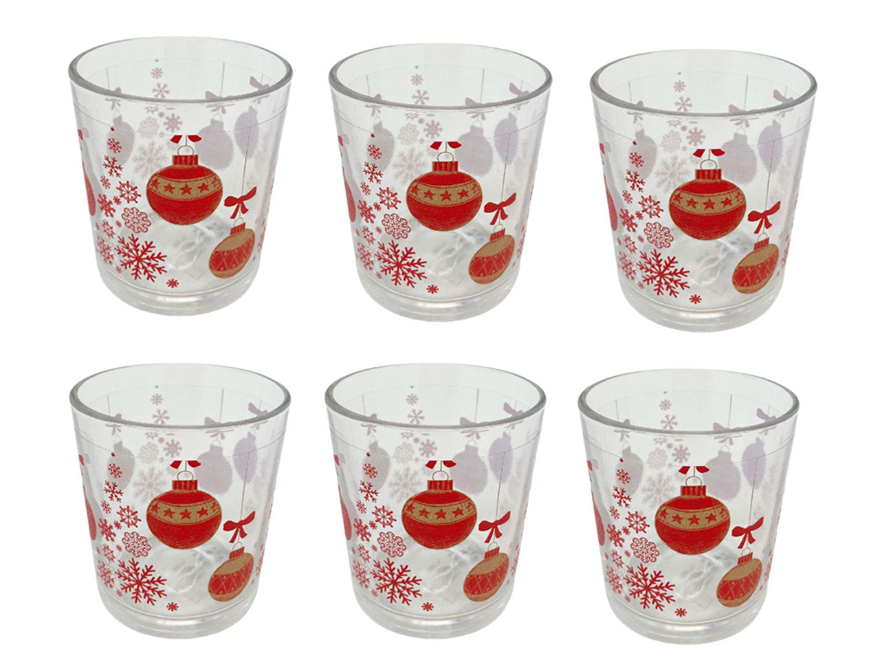 Bicchiere natalizio palline natale in vetro d.8,5xh8,5cm 300ml set da 6 bicchieri