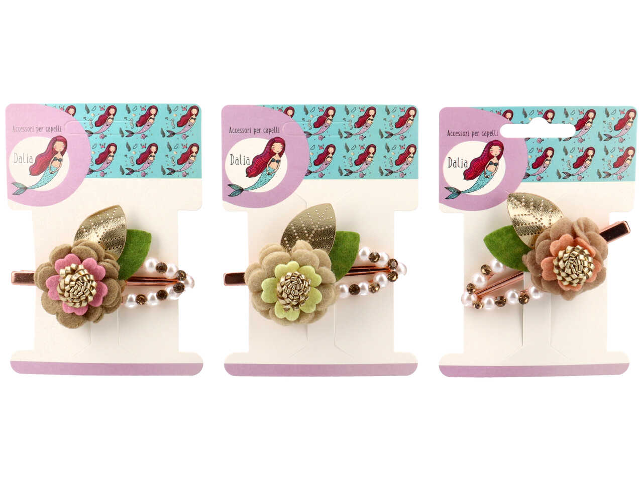 Becco con fiore, perle e strass in poliestere, metallo senza nichel