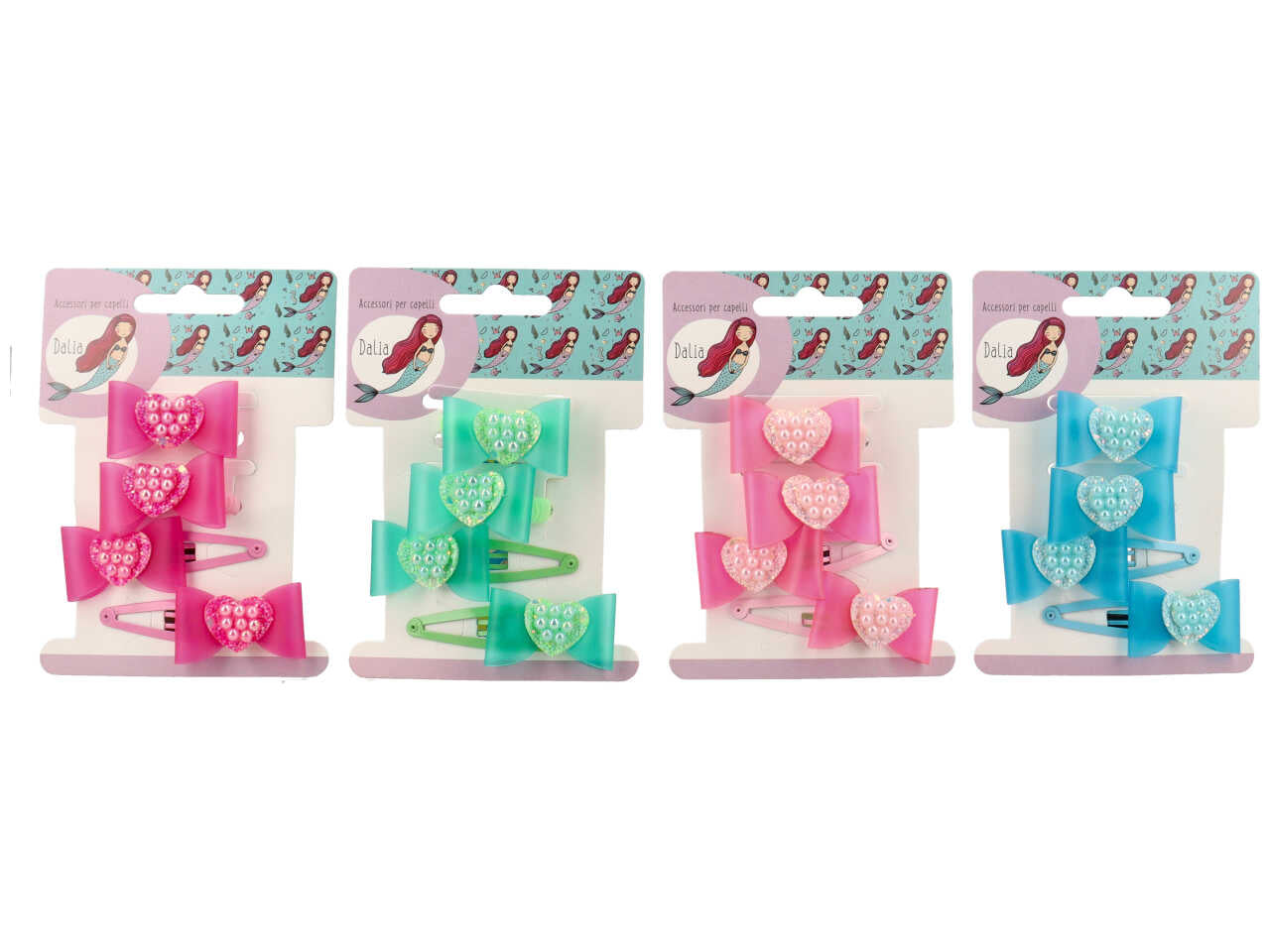 Set 2 clic clac e 2 polsini cuore perline poliestere, metallo senza nichel