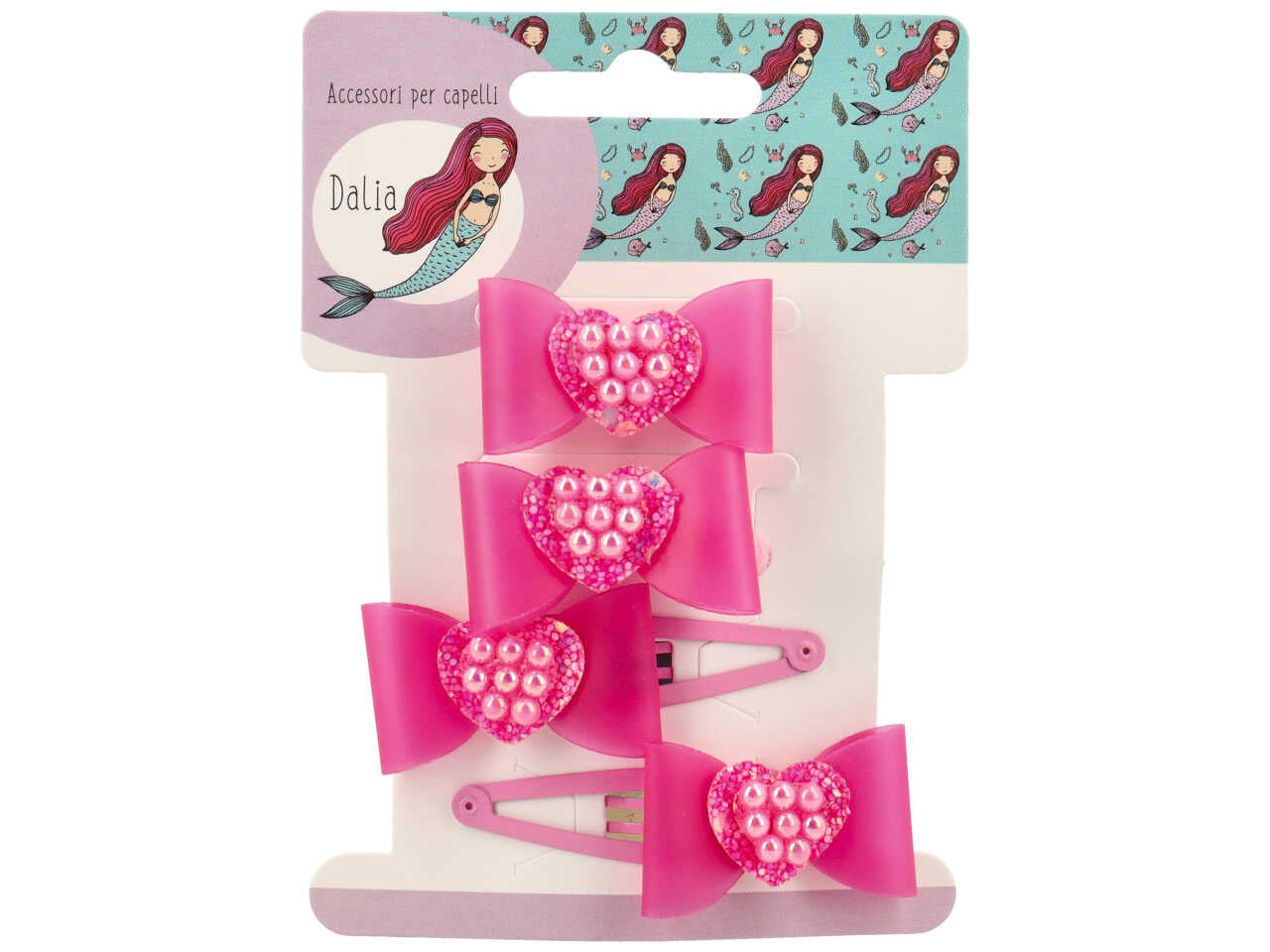 Set 2 clic clac e 2 polsini cuore perline poliestere, metallo senza nichel