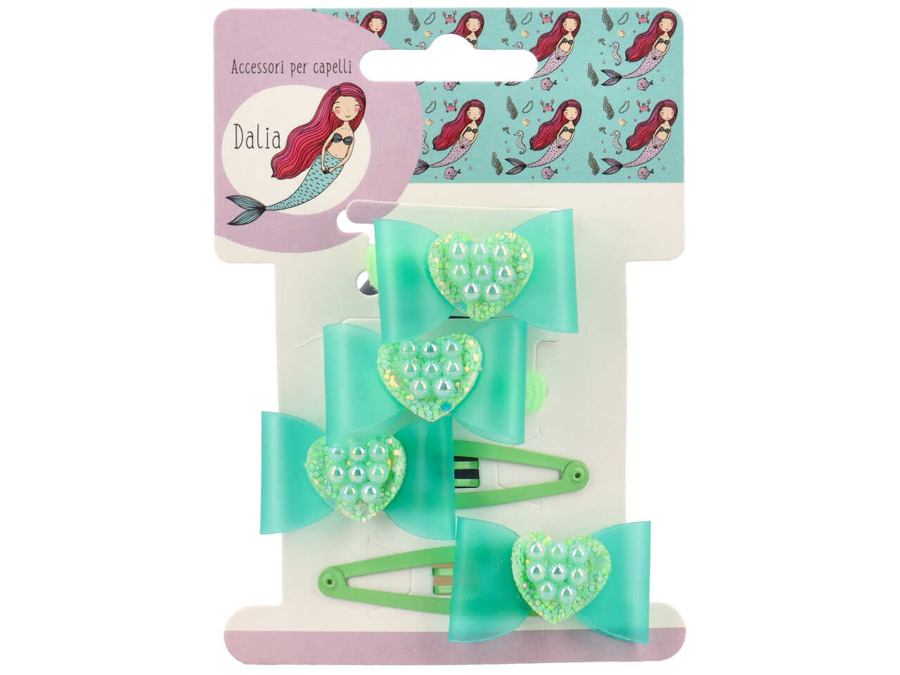 Set 2 clic clac e 2 polsini cuore perline poliestere, metallo senza nichel