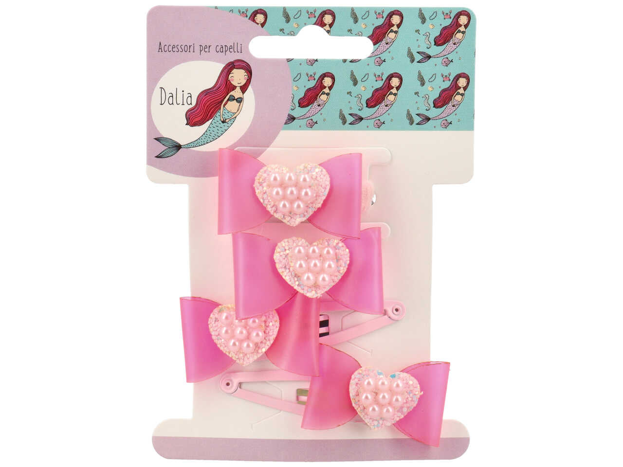 Set 2 clic clac e 2 polsini cuore perline poliestere, metallo senza nichel