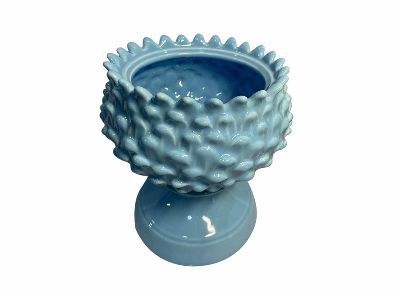 Calice pigna con base in ceramica azzurra d19,5xh.21,6cm