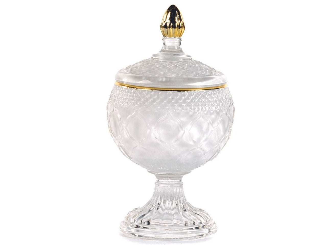 Scrigno bomboniera stile classico in vetro bianco e dorato lavorazione a rilievo 8,5x15cm - Viminbox