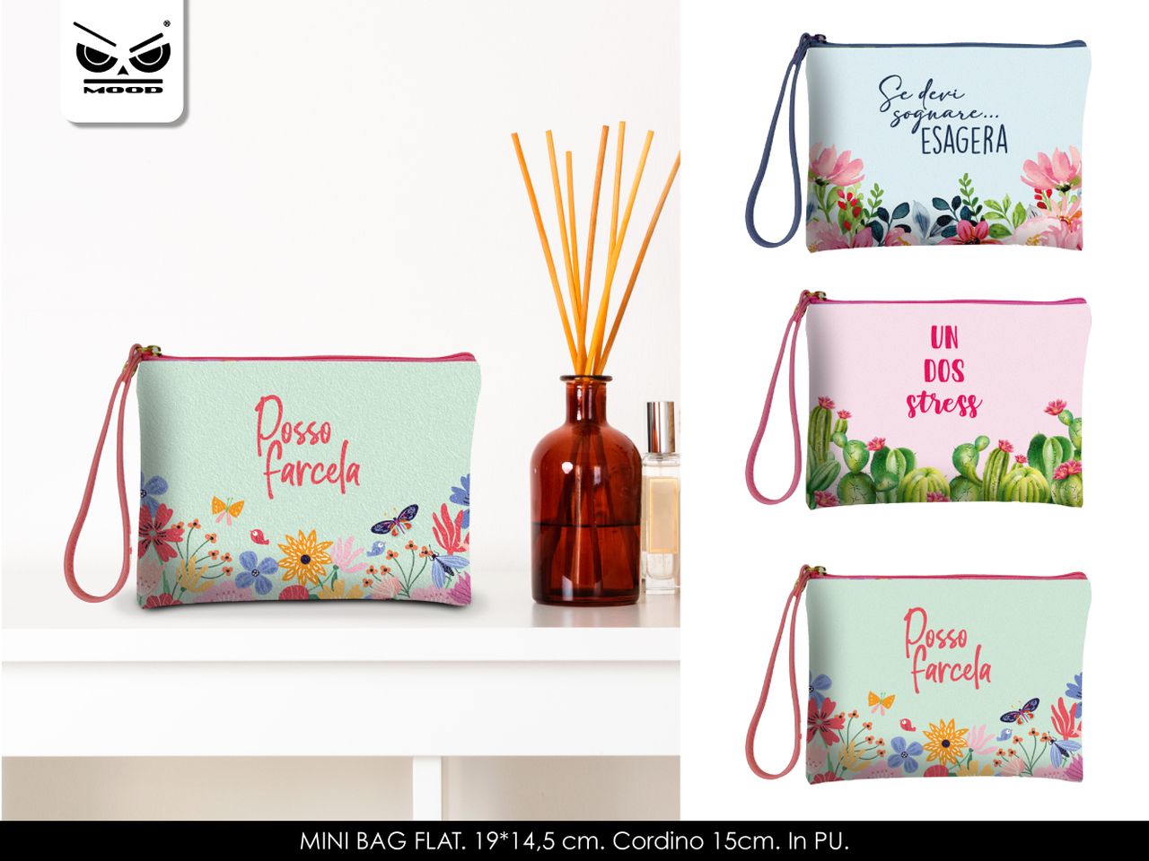 Beauty case flower mini bag flat misura 19x14,5cm cordino 15cm