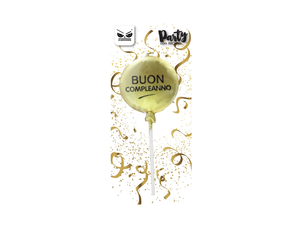 Candelina a forma di palloncino gold con scritta buon compleanno 6,5x6,5cm - disponibile in 2 forme