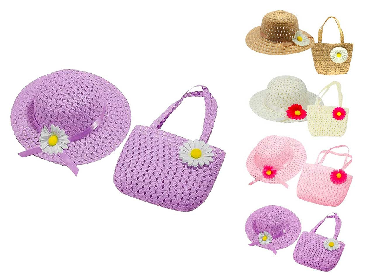 Cappello e borsa bambina carta intrecciata 4 colori assortiti - Mood