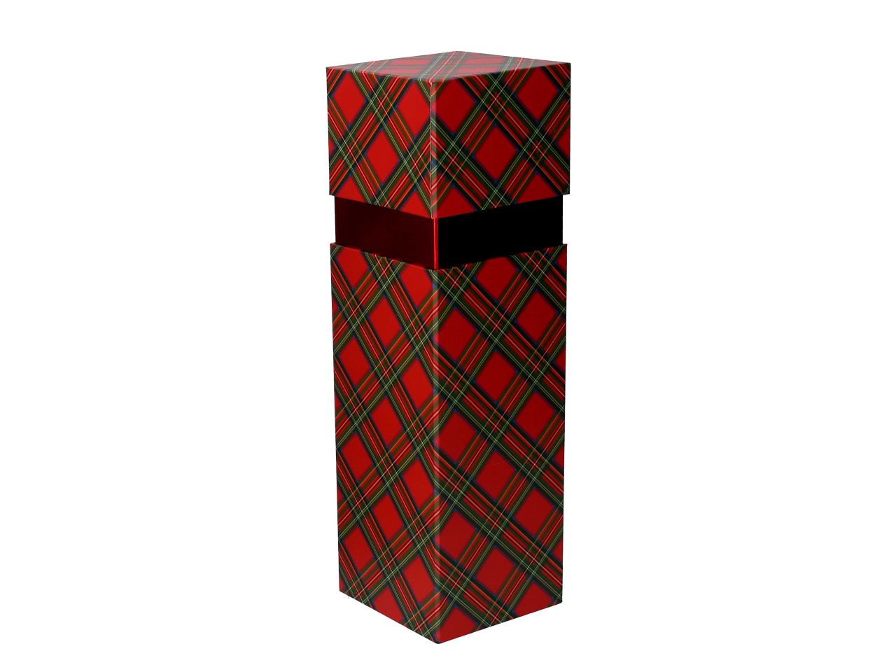 Portabottiglie in cartone colore rosso scozzese a quadri misura 10x10xh.32,5cm