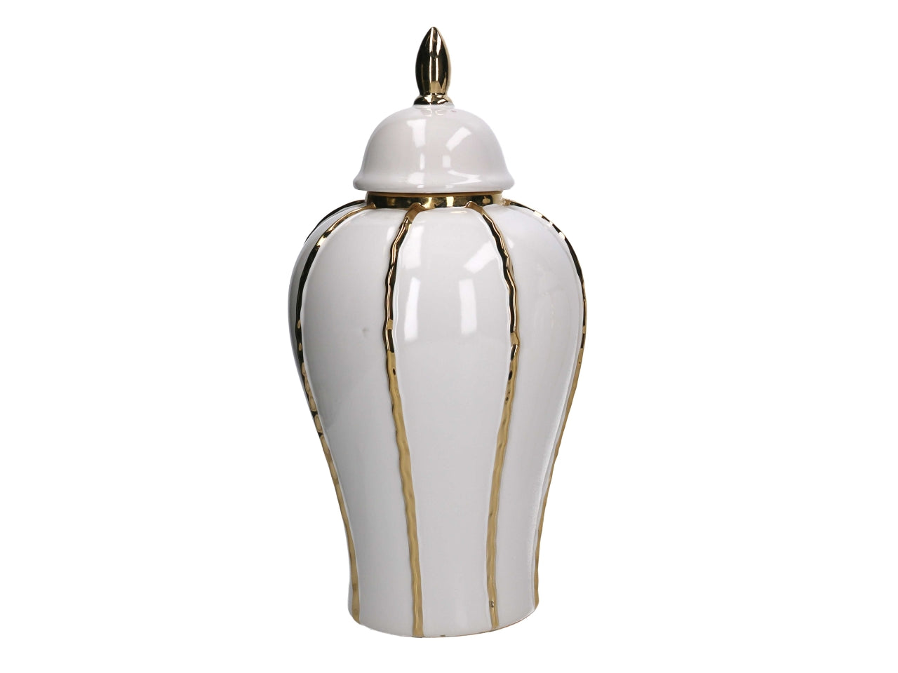 Vaso con coperchio  in ceramica bianco e dorato 21x41,5 cm - Vacchetti