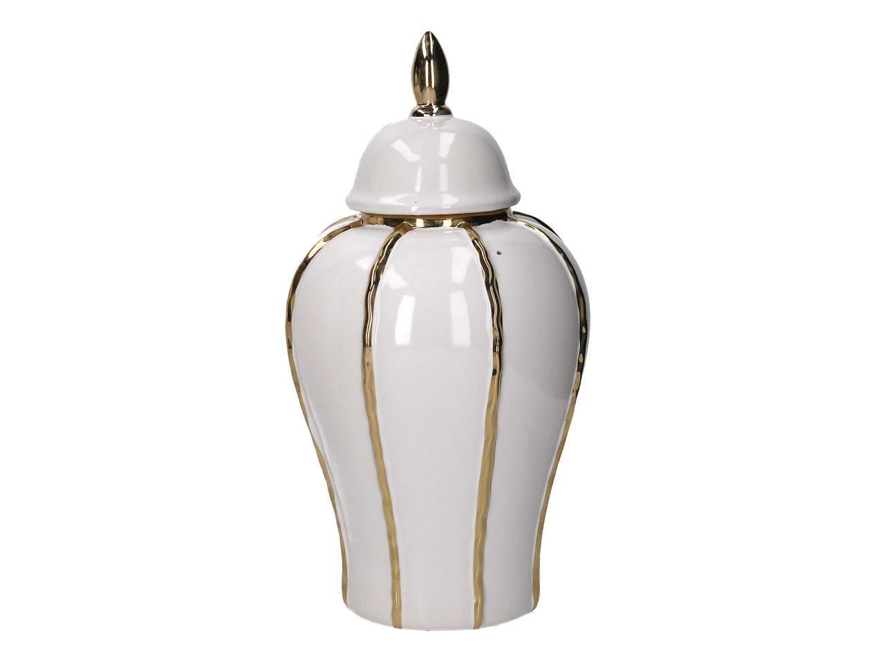 Vaso con coperchio  in ceramica bianco e dorato 19,5x36,5 cm - Vacchetti