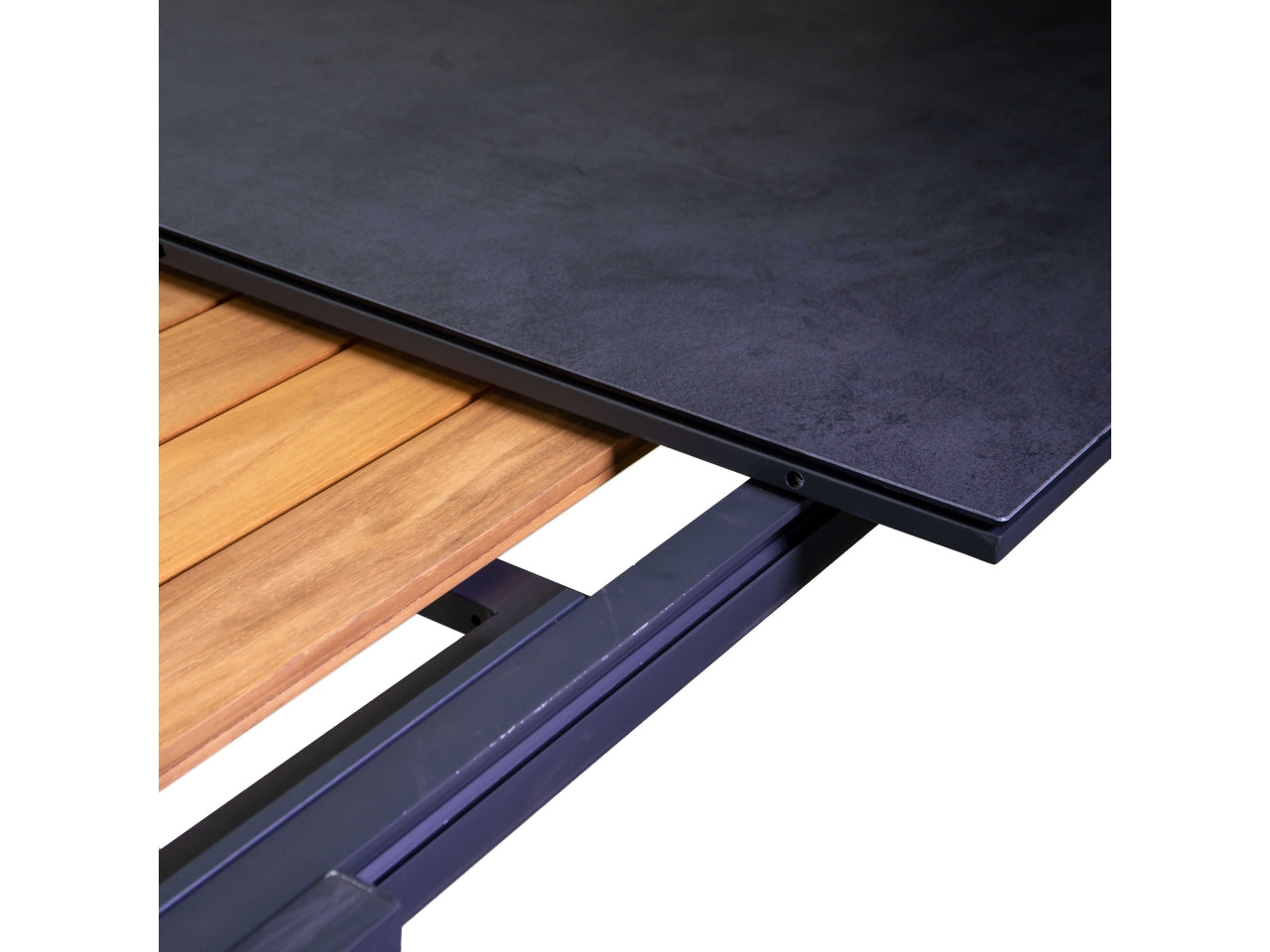 Tavolo alluminio allungabile honolulu antracite con top vetro/teak 180/240x100xh.76cm