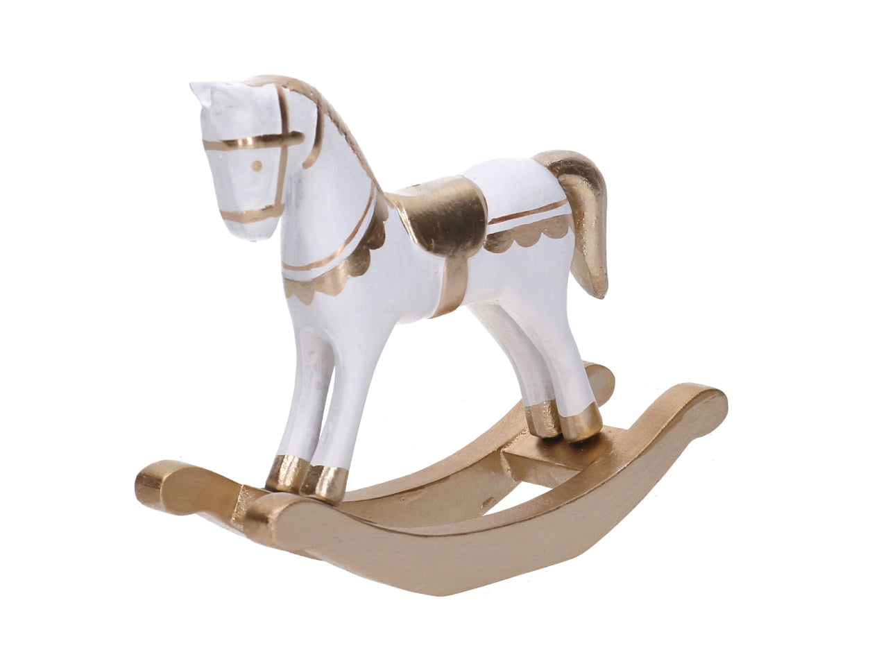 Cavallo a dondolo in legno bianco e oro 11x13x4,5cm