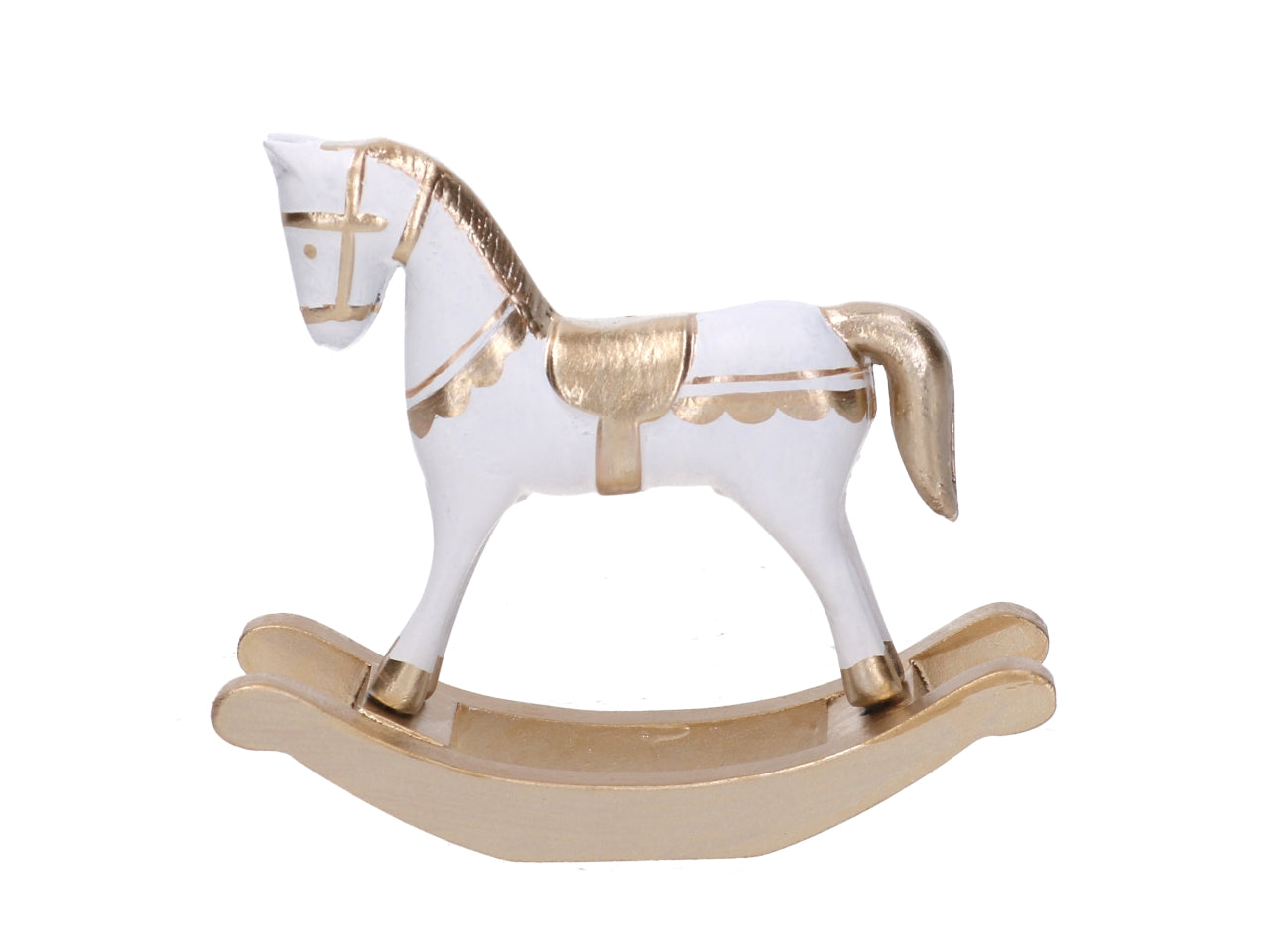 Cavallo a dondolo in legno bianco e oro 11x13x4,5cm