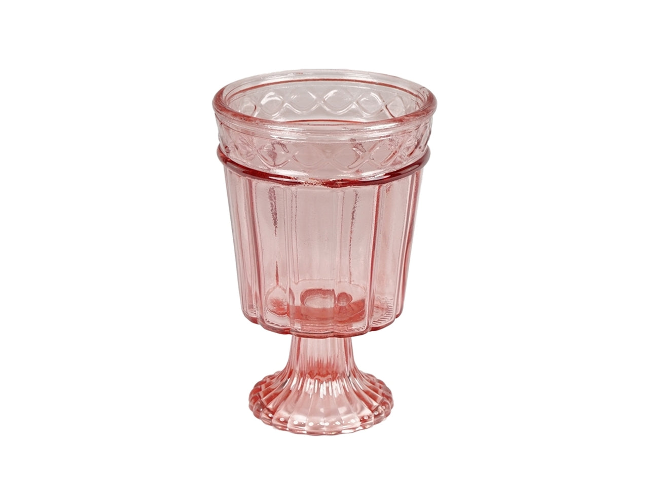 Centrotavola classico con piedistallo in vetro rosa traslucido con decoro a rilievo - 18x13 cm - Plàthea
