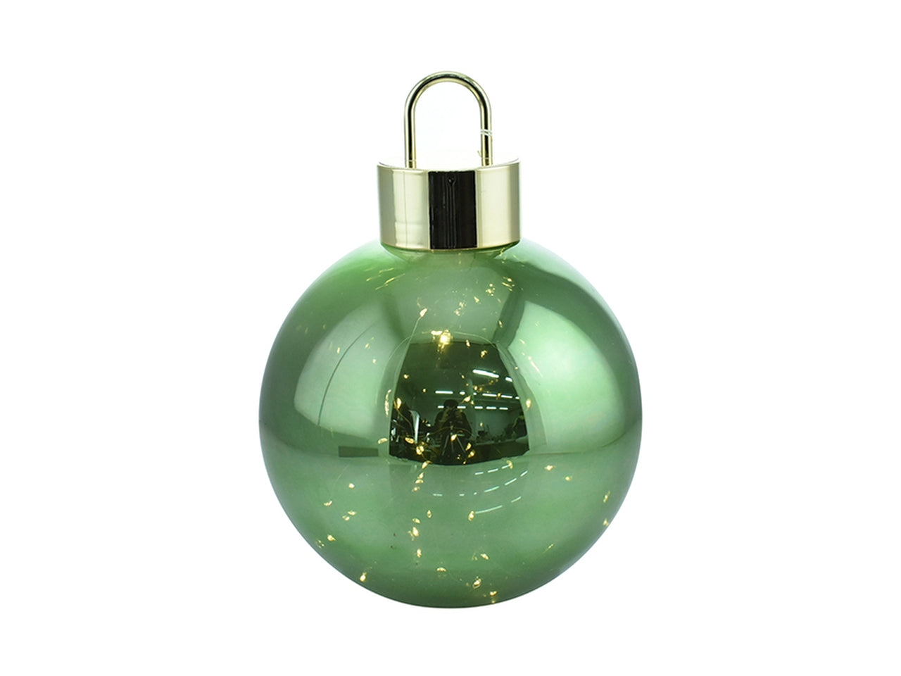 Palla natalizia in vetro 25cm con 30 led bianco caldo a batteria colore verde