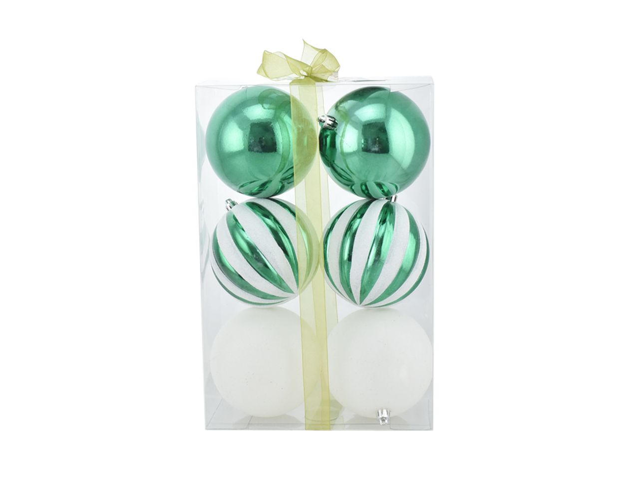 Palle di natale misura 10cm combinazione di spicchi bianco e verde - la confezione comprende 6 palle di natale