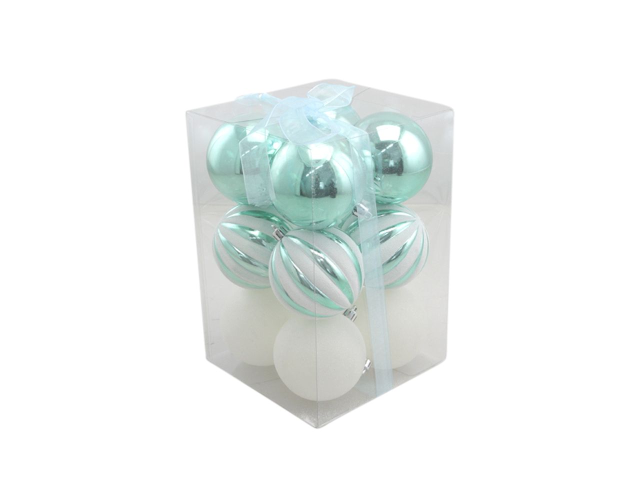 Palle di natale misura 8cm combinazione di spicchi bianco e tiffany - la confezione comprende 12 palle di natale