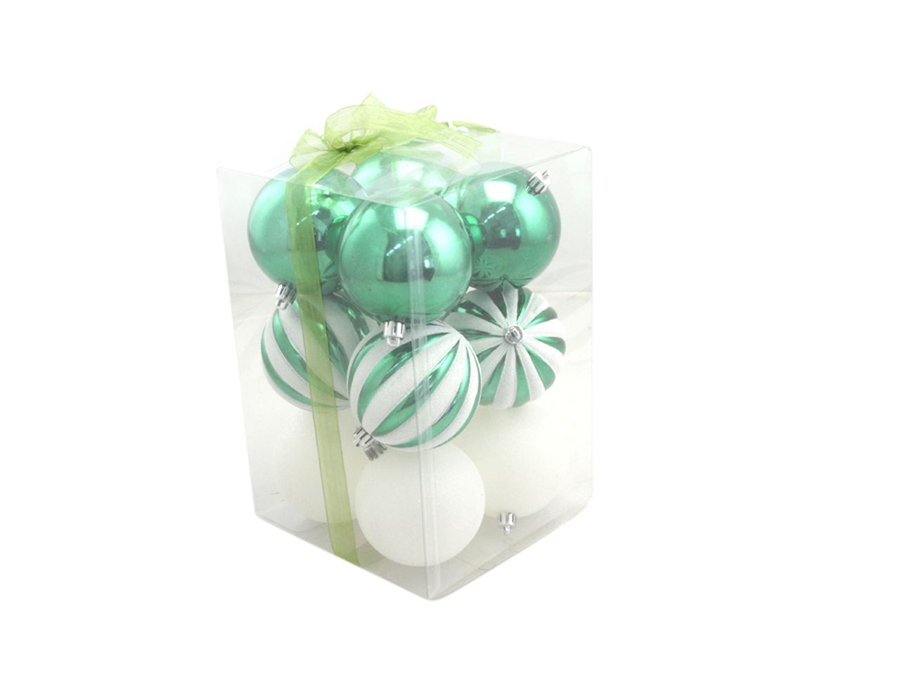 Palle di natale misura 8cm combinazione di spicchi bianco e verde - la confezione comprende 12 palle di natale