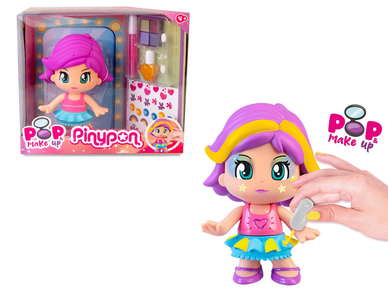 Pinypon - Pop & Make Up, personaggio 17 cm, con accessori per il trucco e capelli, Età 4+ anni - Famosa