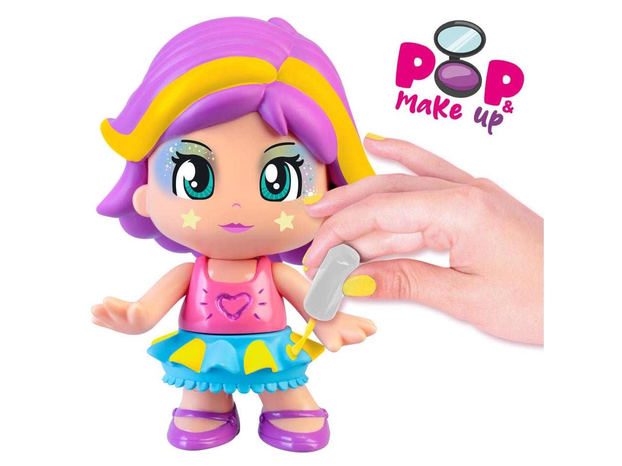 Pinypon - Pop & Make Up, personaggio 17 cm, con accessori per il trucco e capelli, Età 4+ anni - Famosa