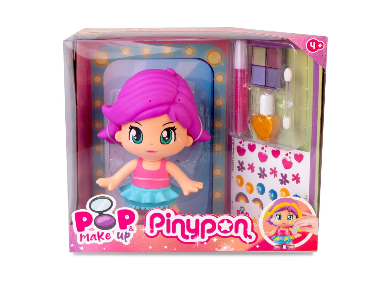 Pinypon - Pop & Make Up, personaggio 17 cm, con accessori per il trucco e capelli, Età 4+ anni - Famosa