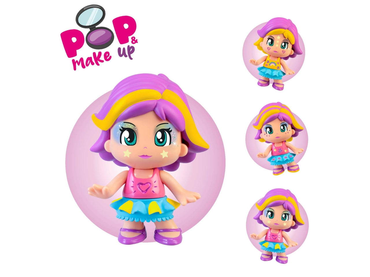 Pinypon - Pop & Make Up, personaggio 17 cm, con accessori per il trucco e capelli, Età 4+ anni - Famosa