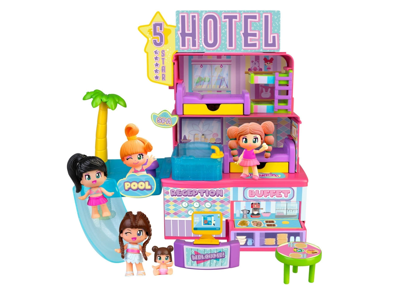 Pinypon 5 Star Hotel - Set con Accessori e 2 Personaggi, Multicolor, Età 4+, Famosa