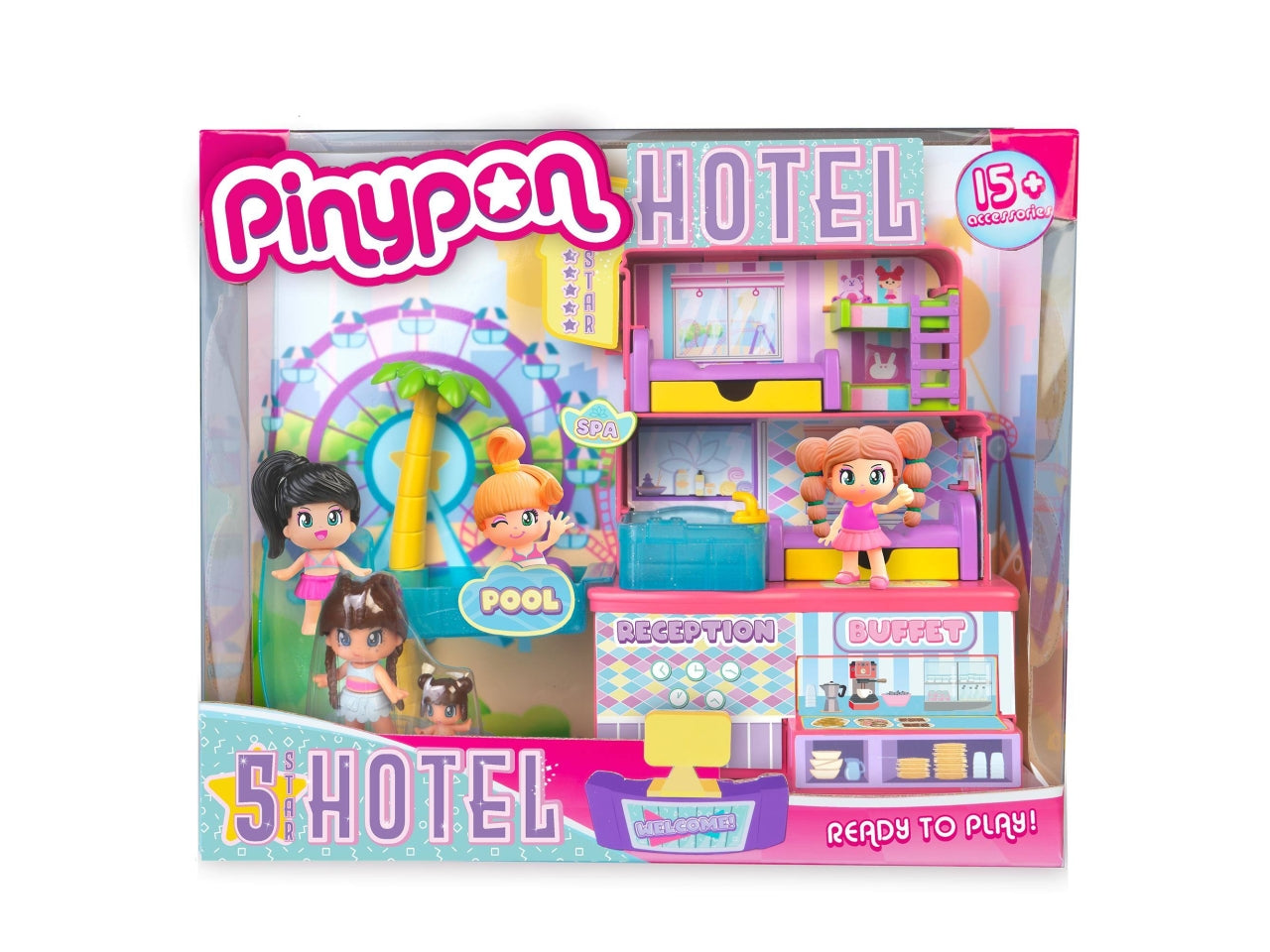 Pinypon 5 Star Hotel - Set con Accessori e 2 Personaggi, Multicolor, Età 4+, Famosa