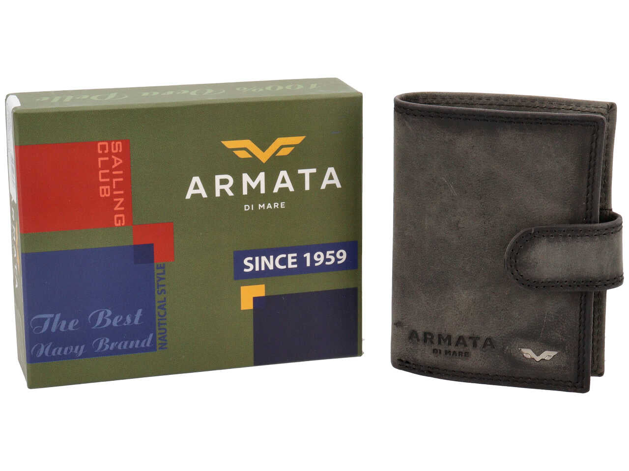 Portafoglio Armata di Mare uomo in vera pelle grigia invecchiata 10,5x7,5x2 cm