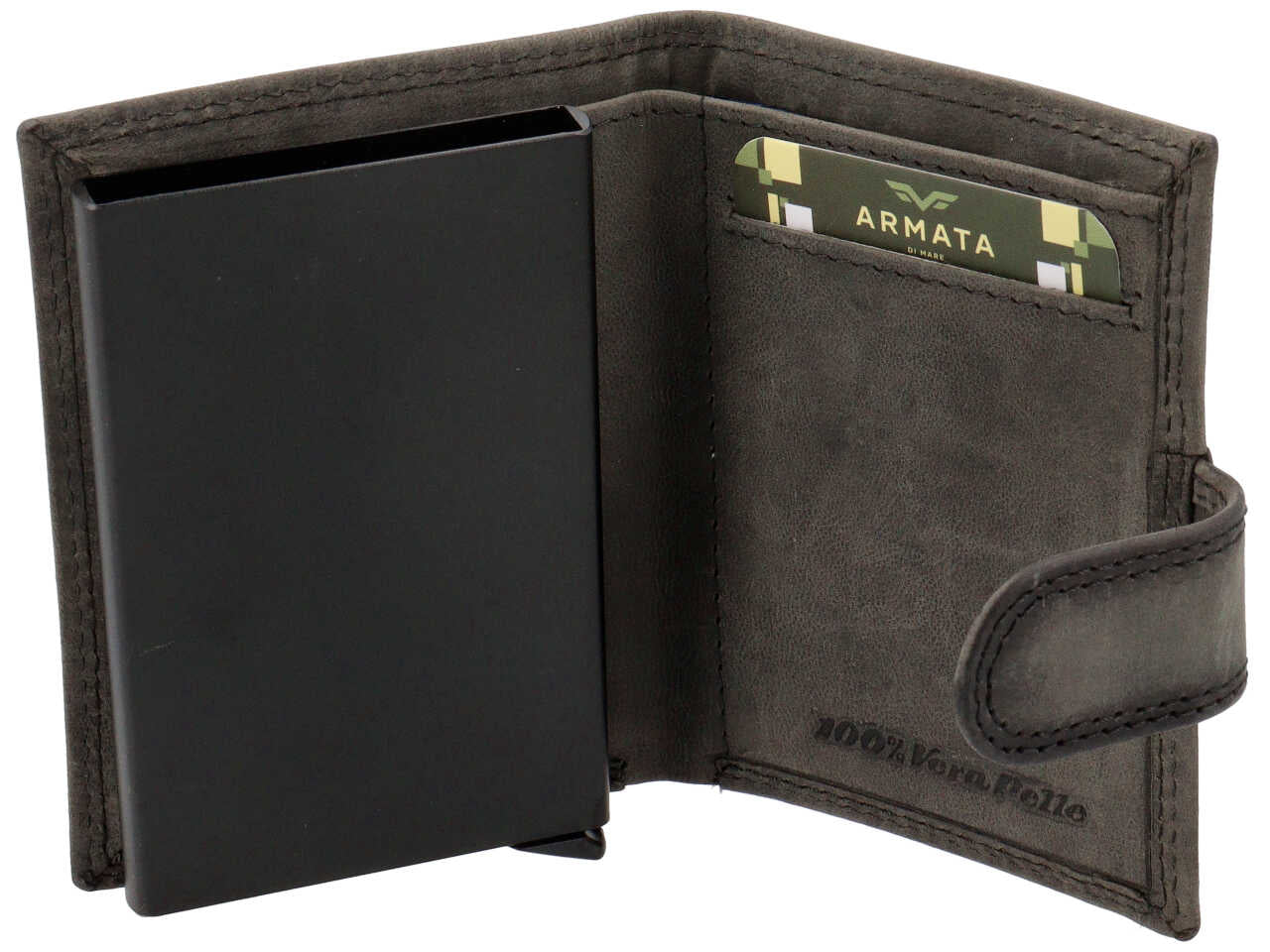 Portafoglio Armata di Mare uomo in vera pelle grigia invecchiata 10,5x7,5x2 cm