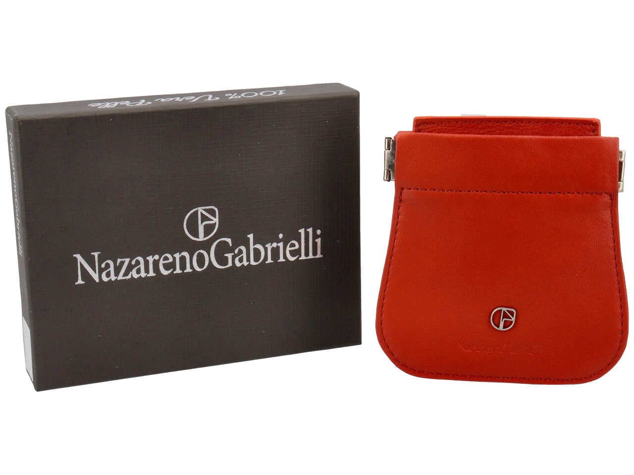 Portamonete Nazareno Gabrielli a molla in pelle rosso mattone 2 tasche 9,5x10x1 cm