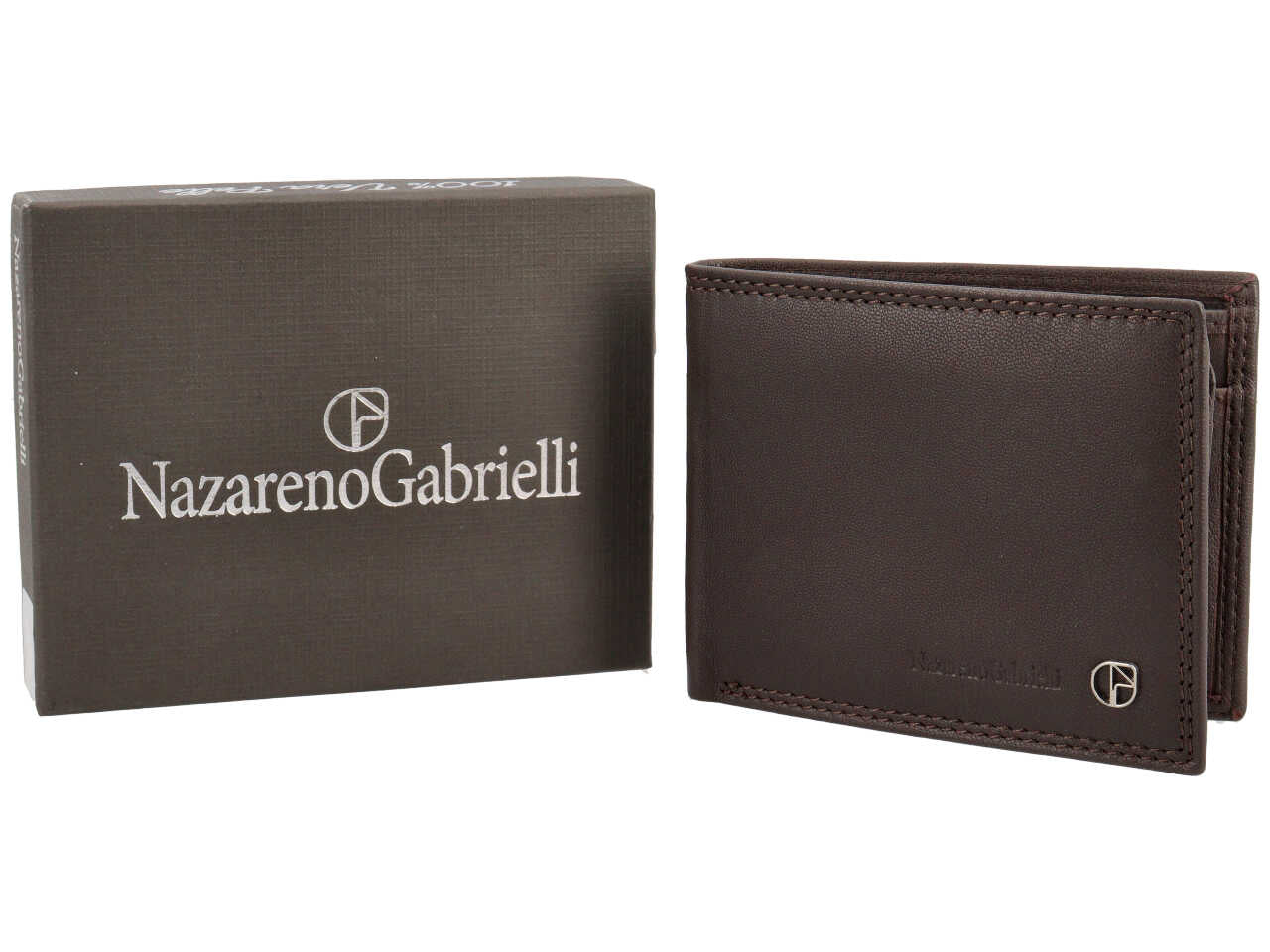 Portafoglio da uomo Nazareno Gabrielli in pelle marrone scuro 10,5x8x1,5 cm