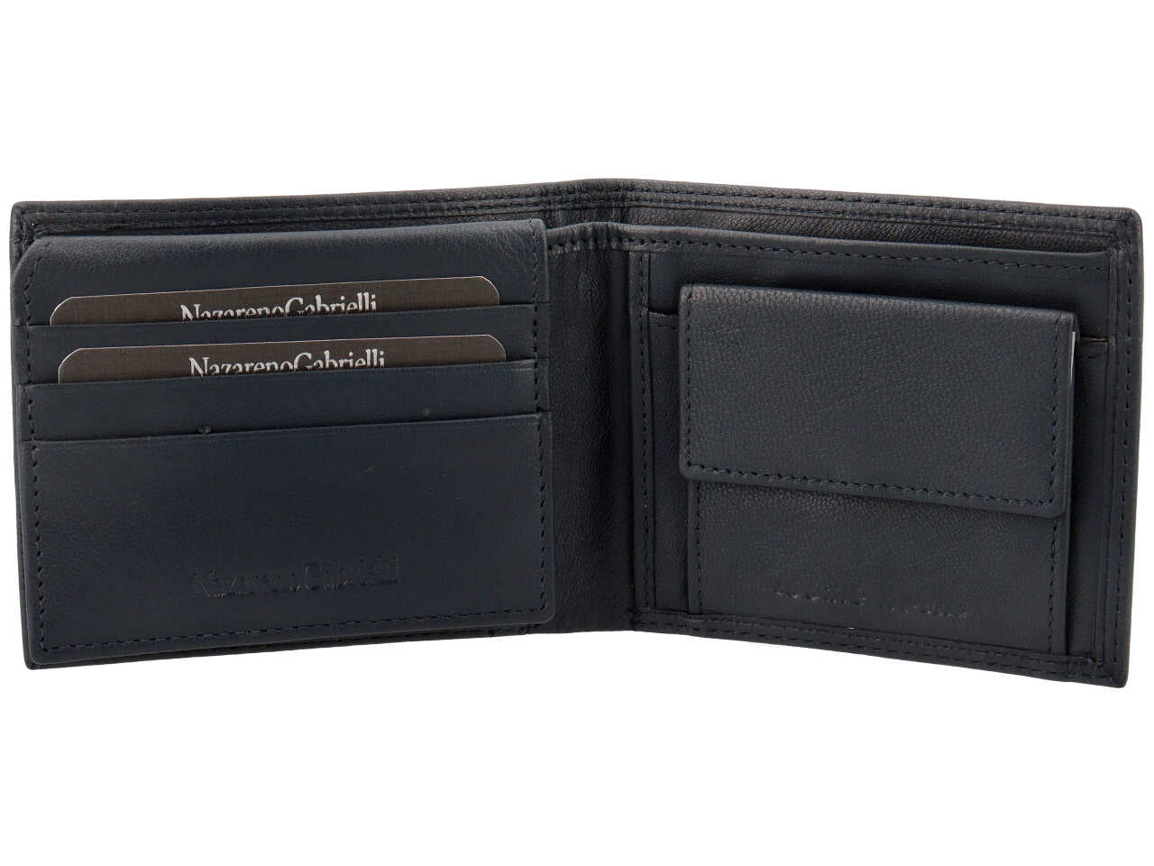Portafoglio da uomo Nazareno Gabrielli in pelle blu notte 10,5x8x1,5 cm