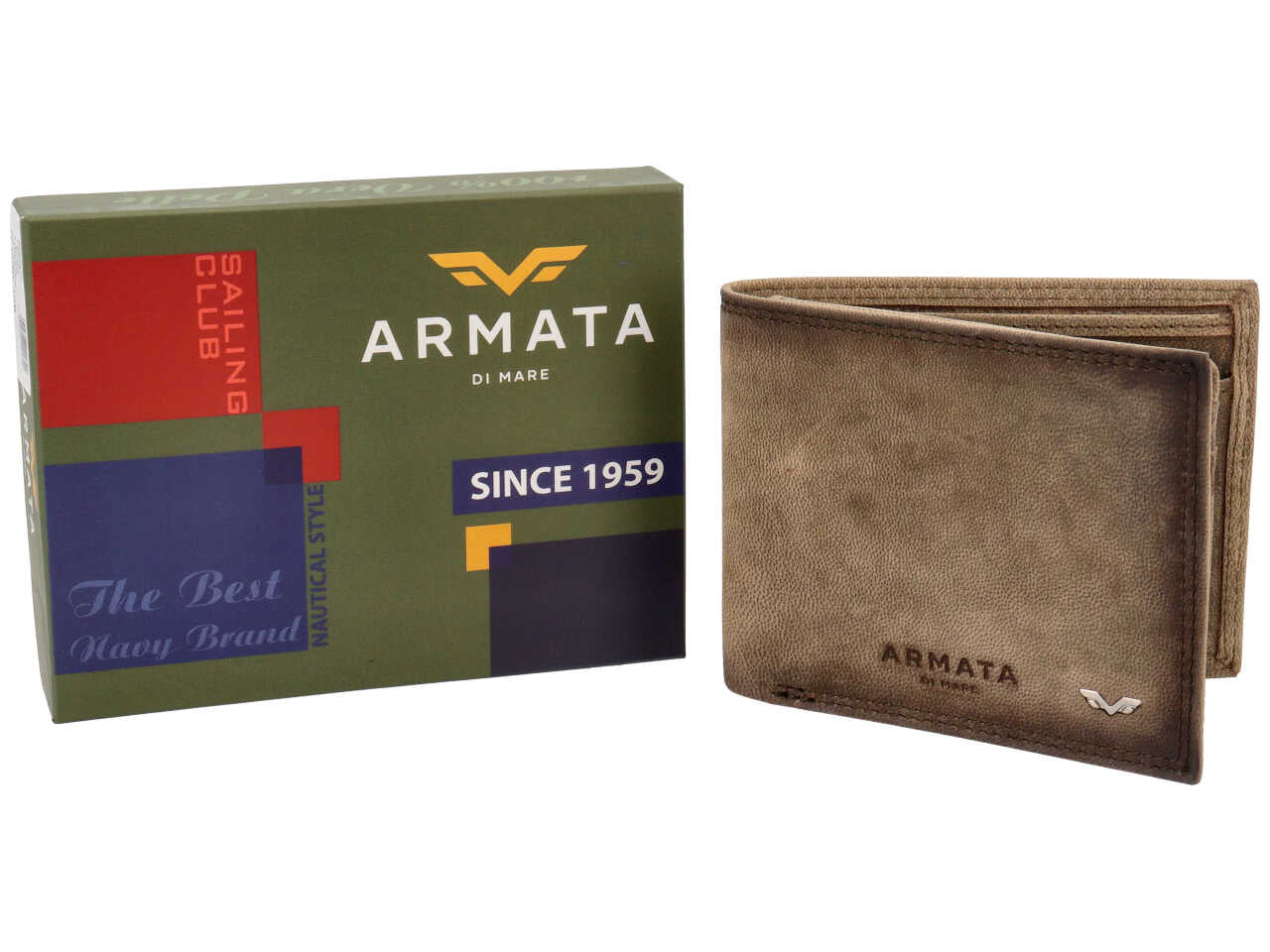 Portafoglio Armata di Mare uomo in vera pelle sabbia invecchiata 11x9x2 cm
