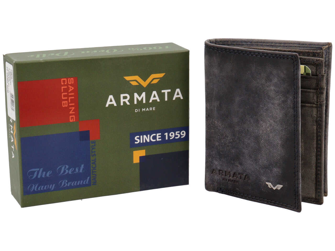 Portafoglio Armata di Mare uomo in vera pelle blu invecchiata 11x9x2 cm