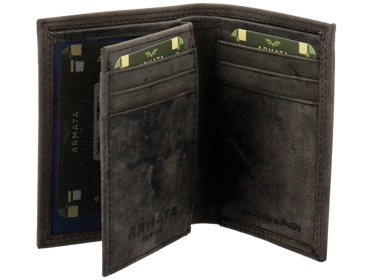 Portafoglio Armata di Mare uomo in vera pelle nera invecchiata 10,5x7,5x2 cm
