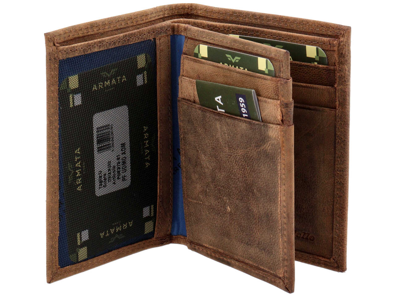 Portafoglio Armata di Mare uomo in vera pelle marrone invecchiata 10,5x7,5x2 cm