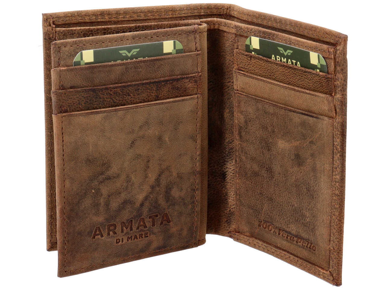 Portafoglio Armata di Mare uomo in vera pelle marrone invecchiata 10,5x7,5x2 cm