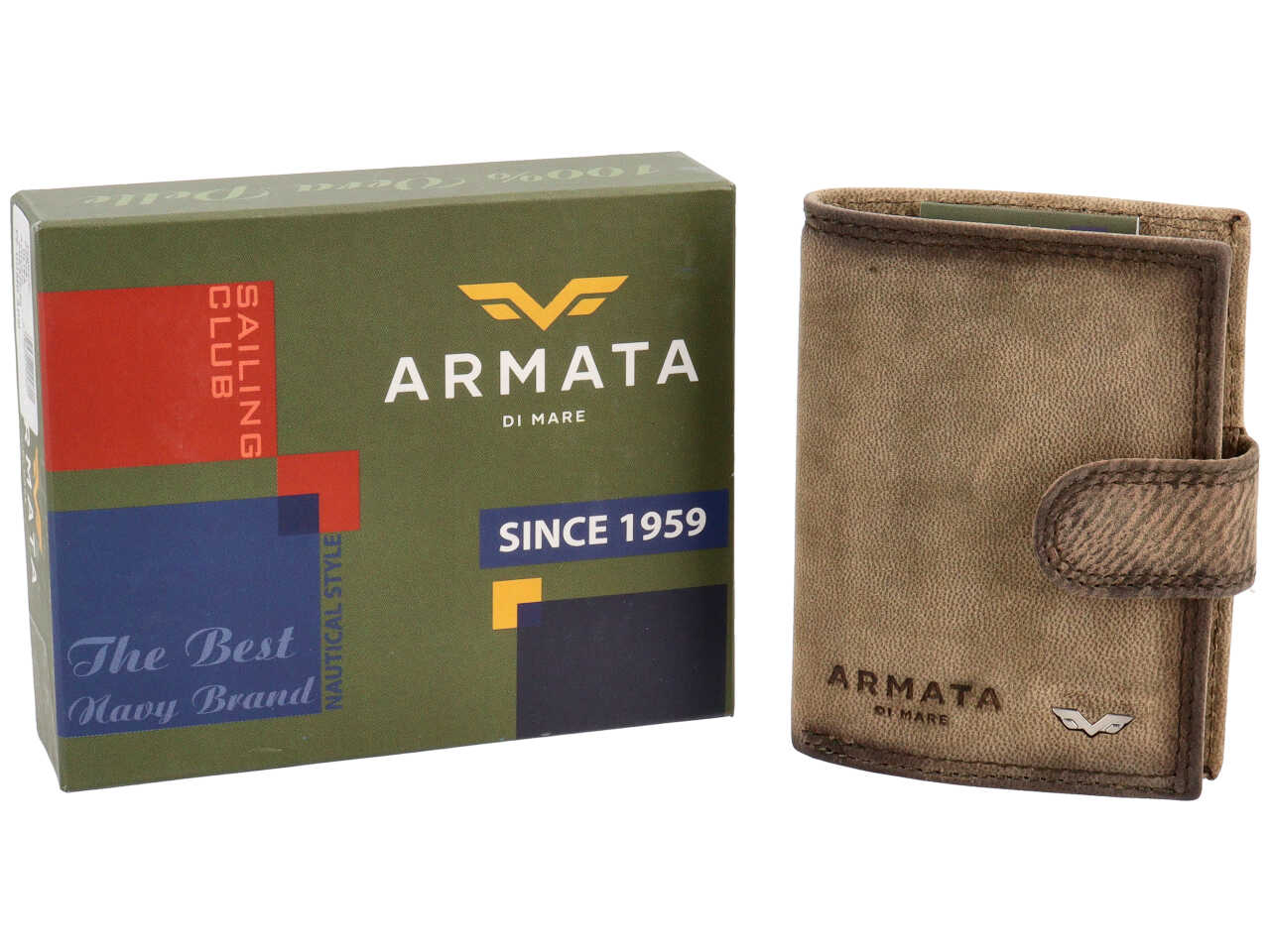 Portafoglio Armata di Mare uomo in vera pelle sabbia invecchiata 10,5x7,5x2 cm