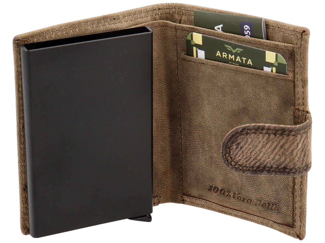 Portafoglio Armata di Mare uomo in vera pelle sabbia invecchiata 10,5x7,5x2 cm