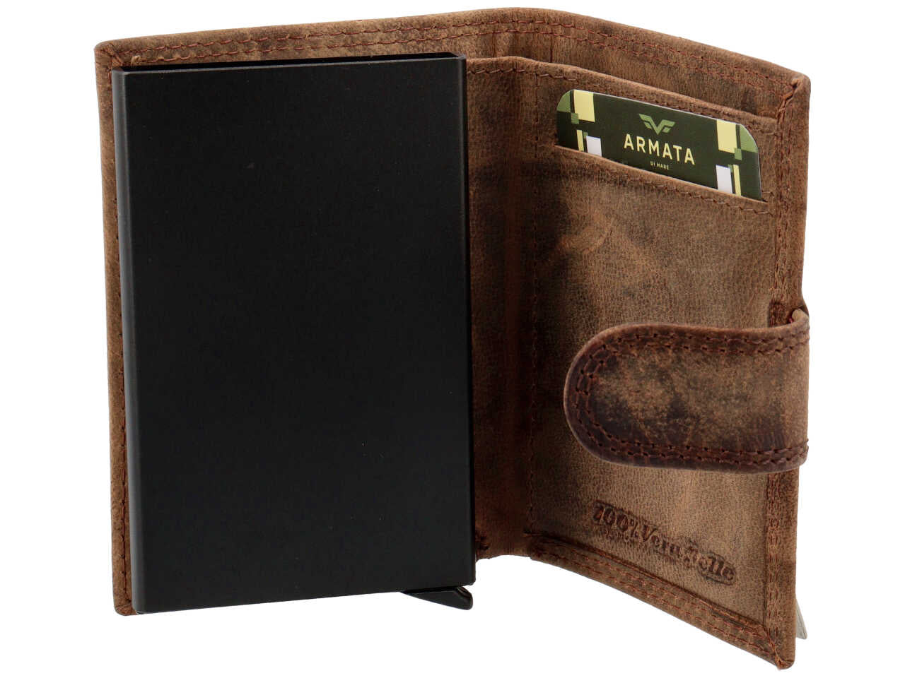 Portafoglio Armata di Mare uomo in vera pelle marrone invecchiata 10,5x7,5x2 cm